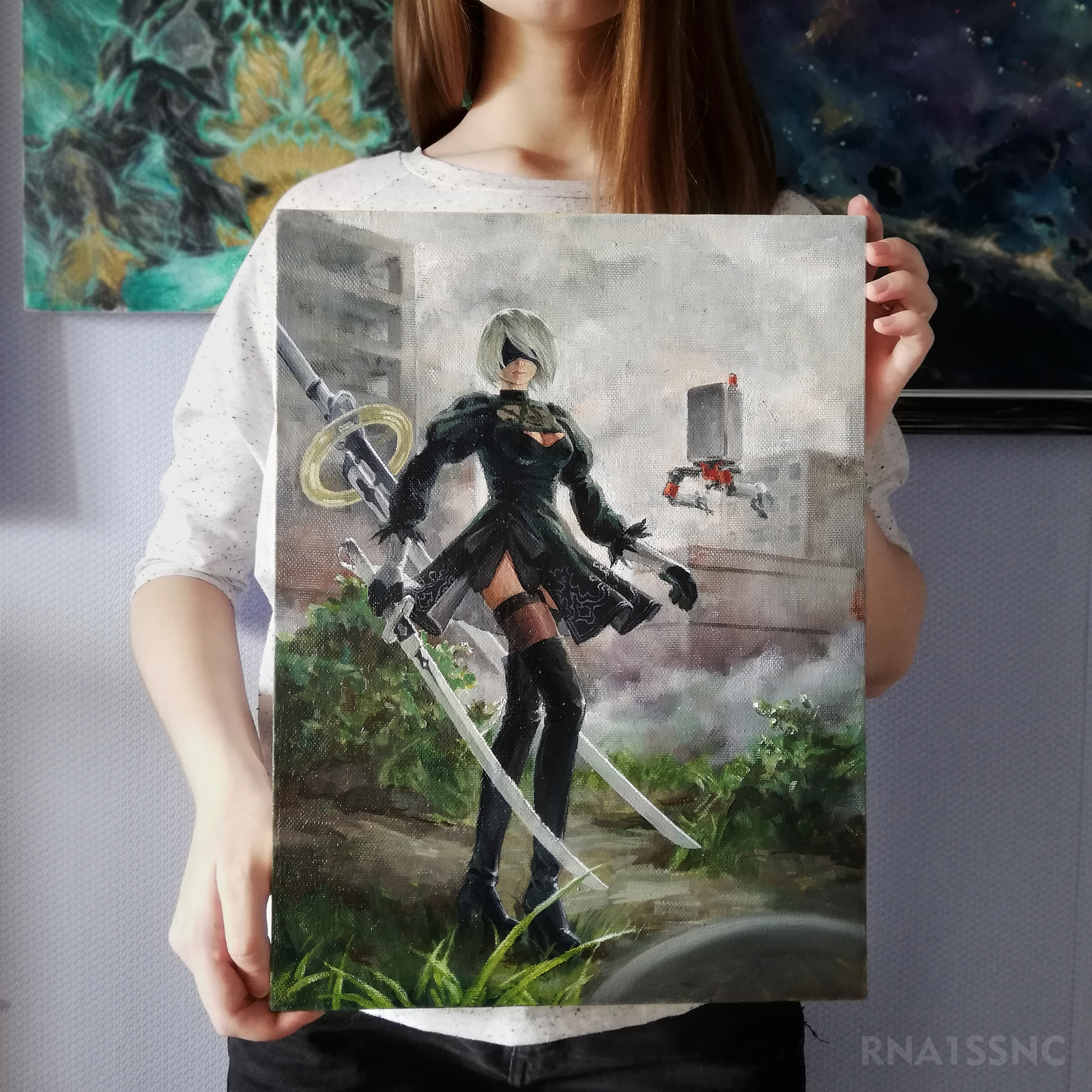 2B (NieR:Automata) - My, Yorha unit No 2 type B, Rna1ssnc, Art, Games, Painting, NIER Automata, Oil painting, Painting