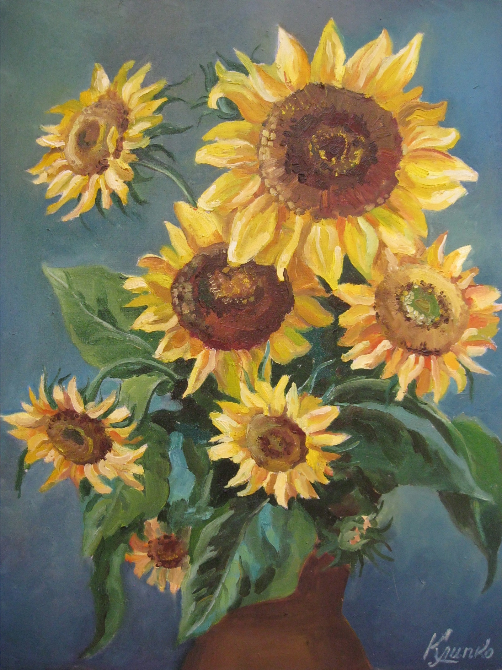 Sunflowers - My, Painting, Oil painting, Flowers, Sunflower, Canvas, Butter, Still life