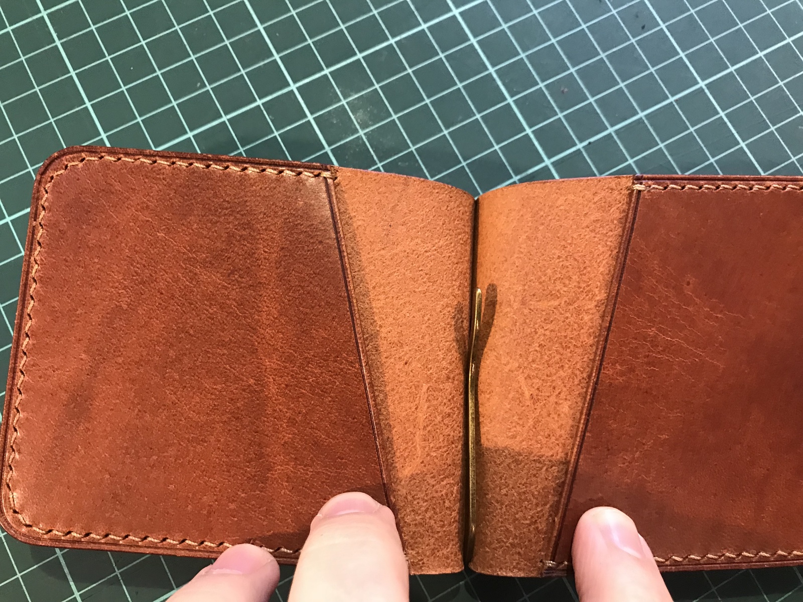 bill holder - My, Leather products, Hand seam, Leather craft, , , Longpost, Money clip