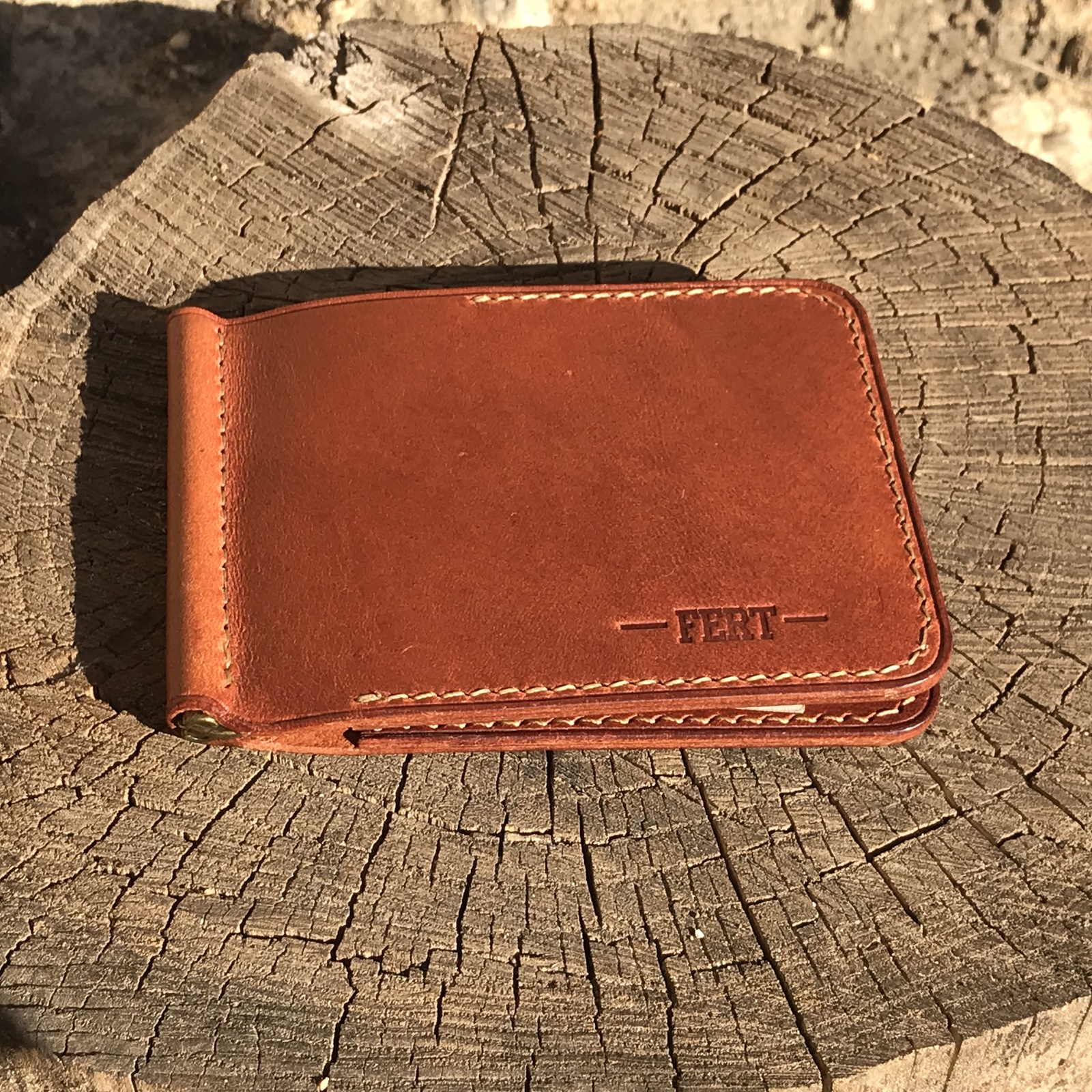 bill holder - My, Leather products, Hand seam, Leather craft, , , Longpost, Money clip