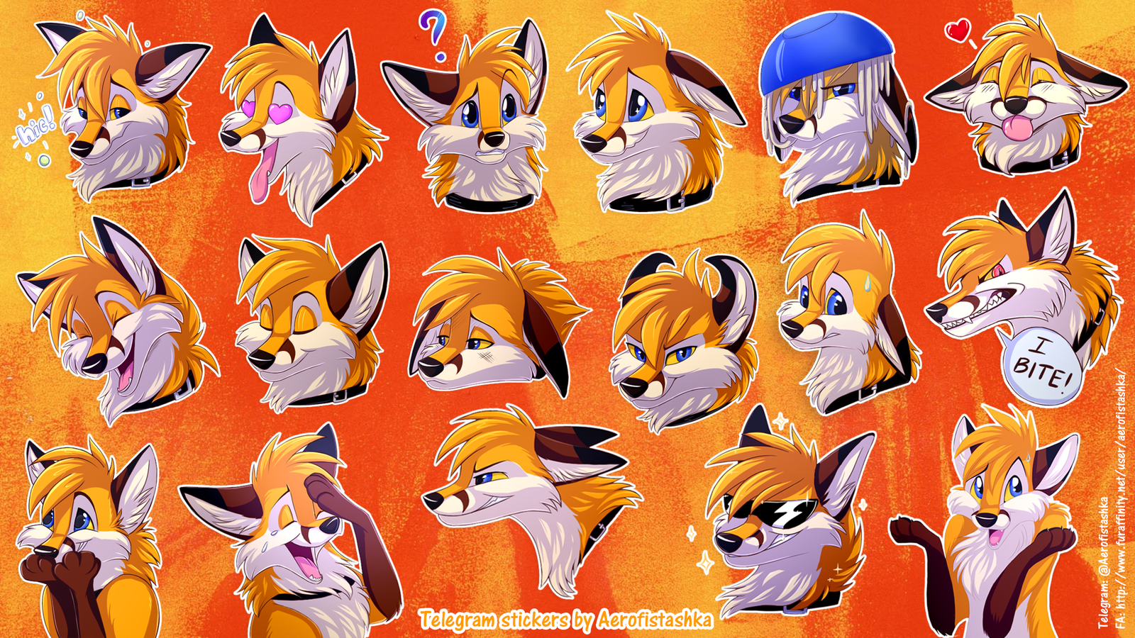 Stickers for Telegram with colorful animals - My, Stickers, Telegram stickers, Animals, Drawing, Cartoon style, Longpost, Fox, Wolf, Digital drawing