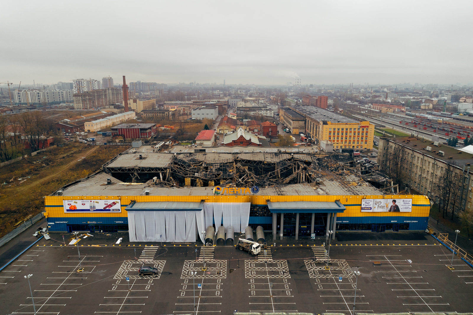 Burnt tape on the bypass - My, ribbon, Aerial photography, Saint Petersburg, Obvodny Canal, Fire, Video, Longpost