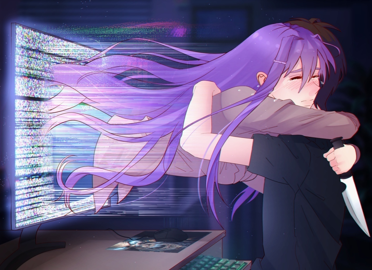 I missed you... You have fifteen seconds. Decide... - Visual novel, Art, Doki Doki Literature Club, Rayne, Yuri DDLC, Anime art