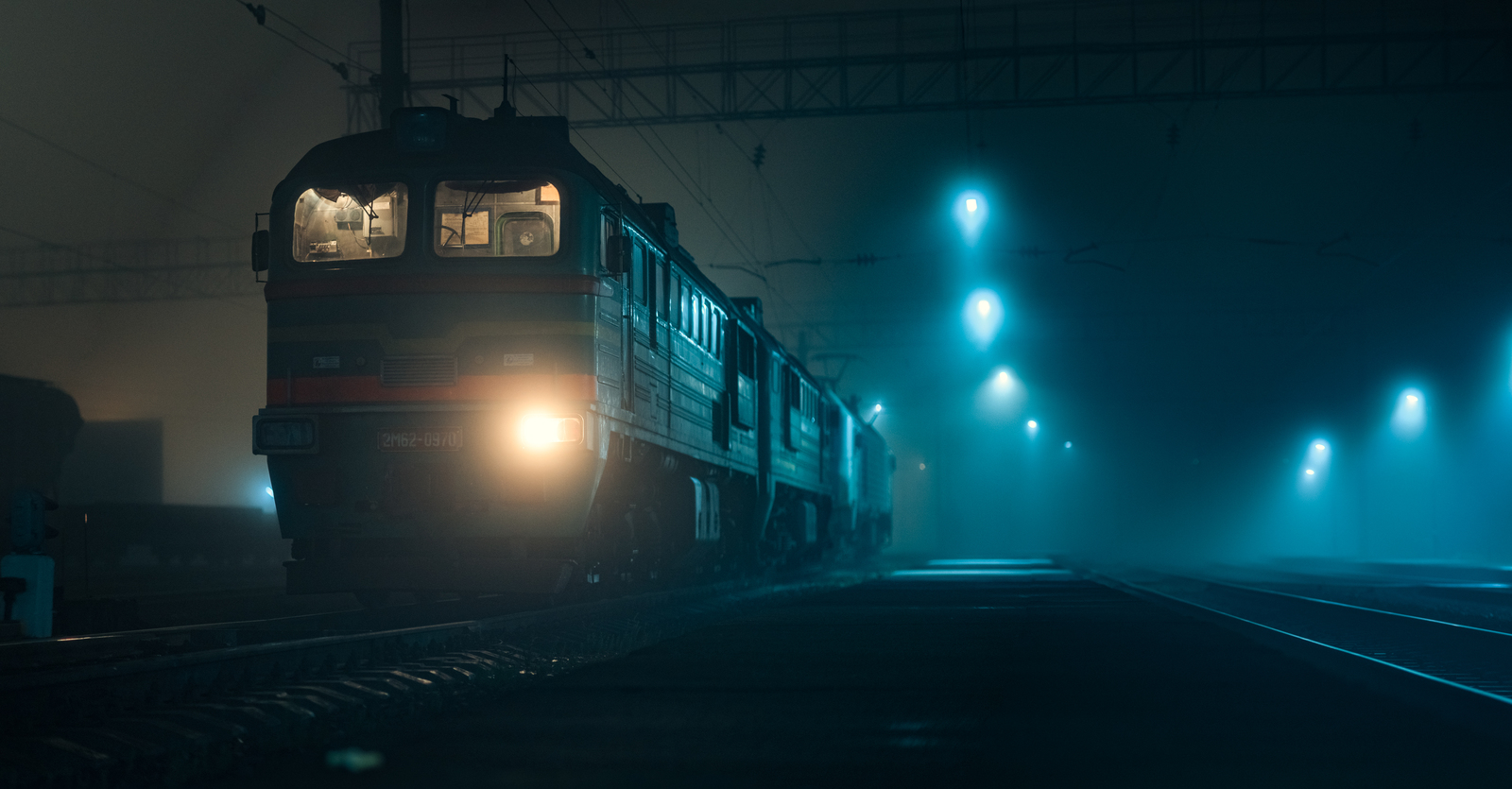 Foggy Minsk. Stations Thought, Minsk-Sortirovochny. November 2018. - My, Railway, Fog, A train, Locomotive, Paths, Longpost