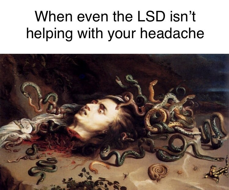 Probably should have started with aspirin. - Headache, LSD, Snake, Reddit