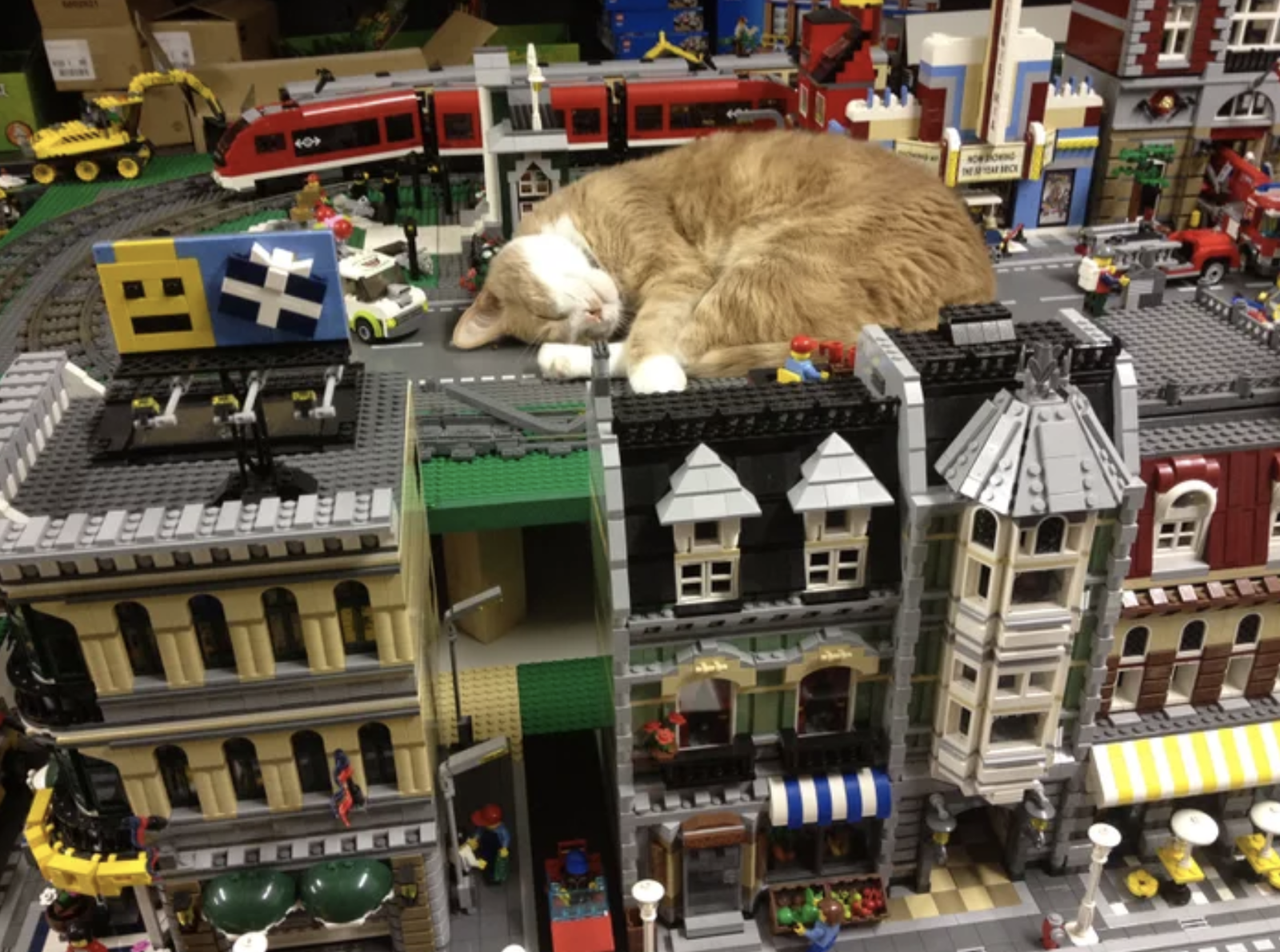 Kotzilla decided to take a short nap before dealing a devastating blow to Lego City - cat, Godzilla, Lego