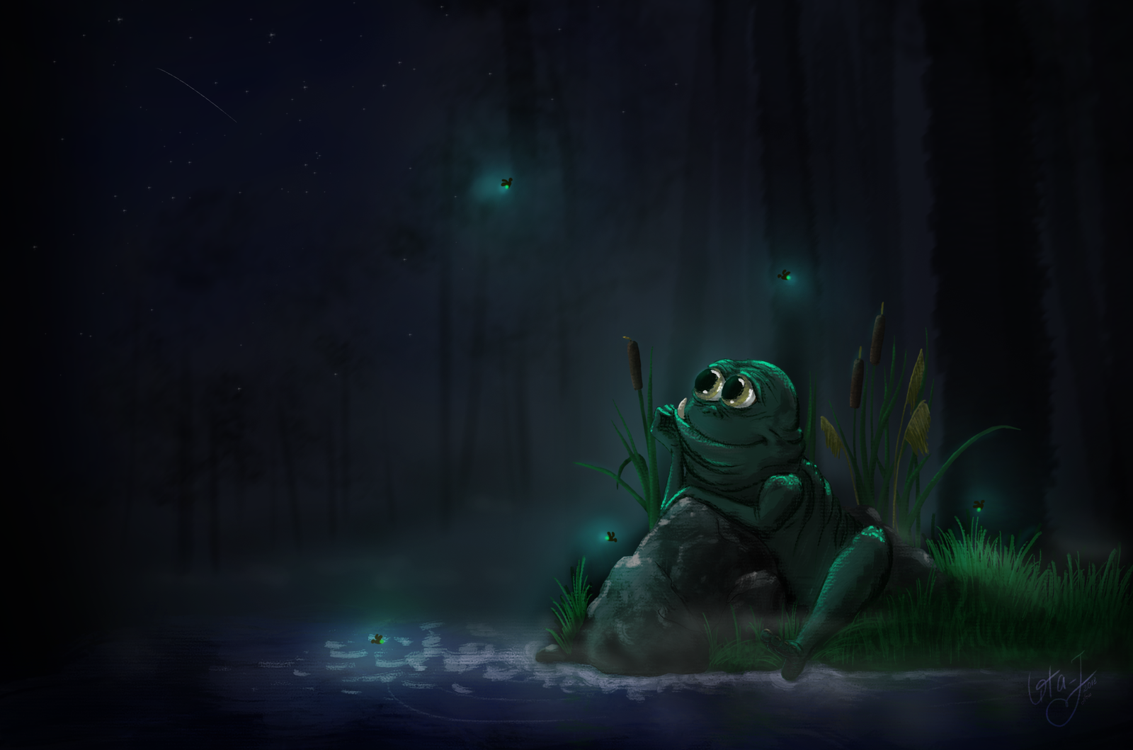 Dreamer - My, Digital drawing, Photoshop, Night, Troll, Fireflies, Quatrain