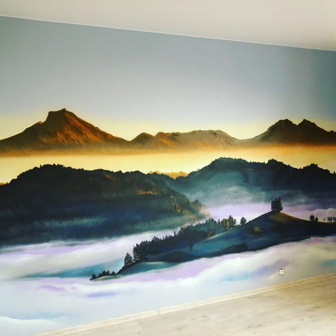 Wall painting in the bedroom - My, Wall painting, Artist, , Aerosol, Brush, Video, Longpost