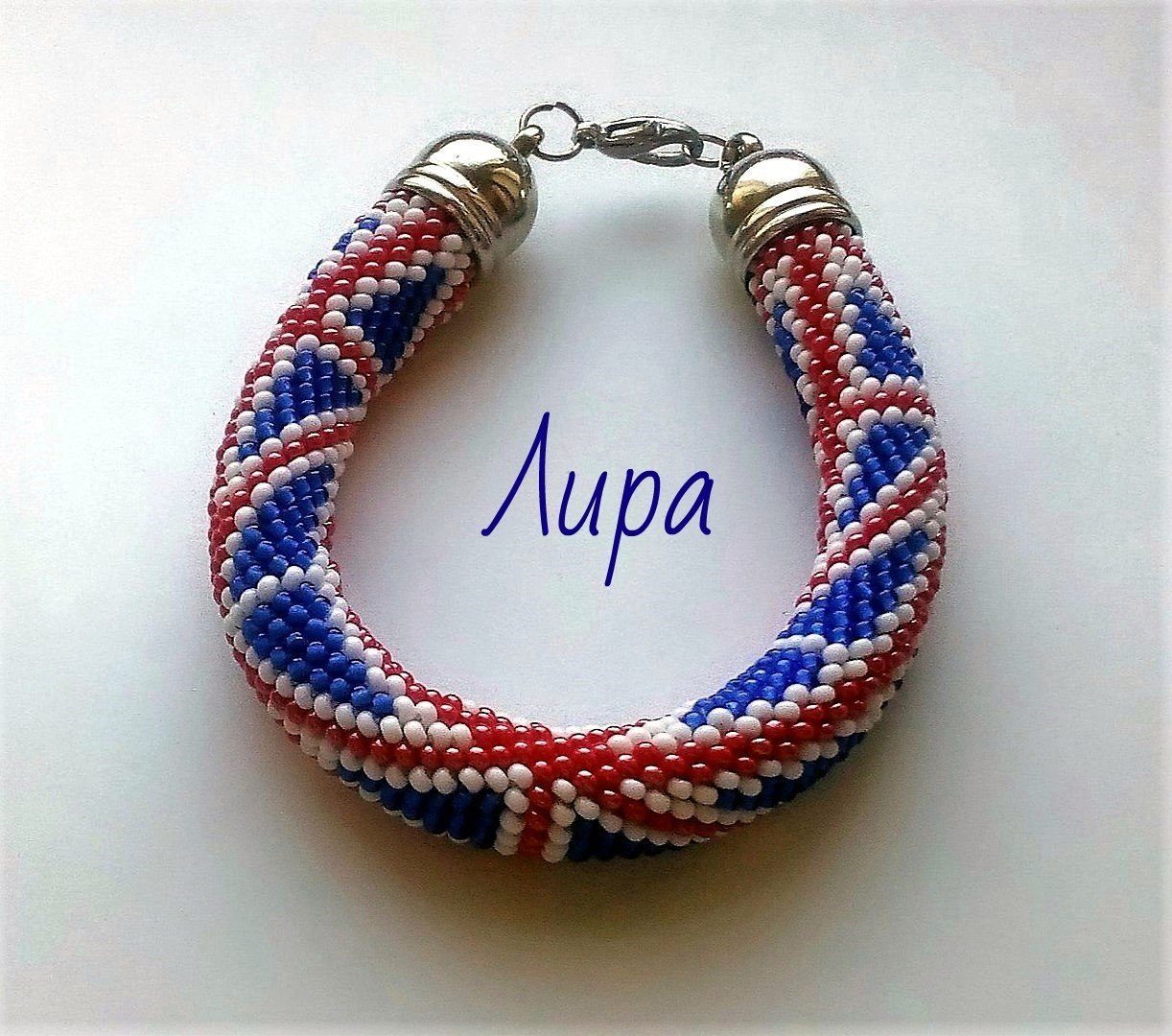 Bracelet British flag - My, Beads, Bead jewelery, Beaded harnesses, Needlework without process, A bracelet, Longpost