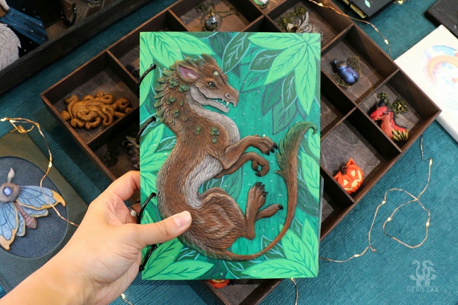 Notebook with Forest Dragon - My, Needlework without process, Notebook, Polymer clay, The Dragon, Fantasy, Longpost