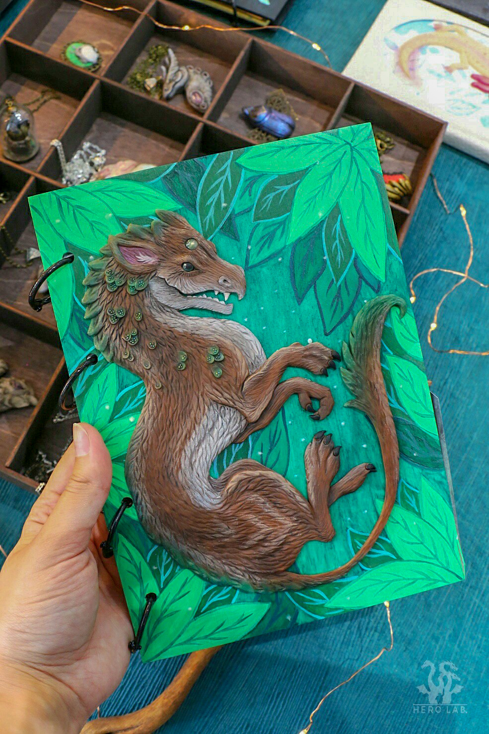 Notebook with Forest Dragon - My, Needlework without process, Notebook, Polymer clay, The Dragon, Fantasy, Longpost