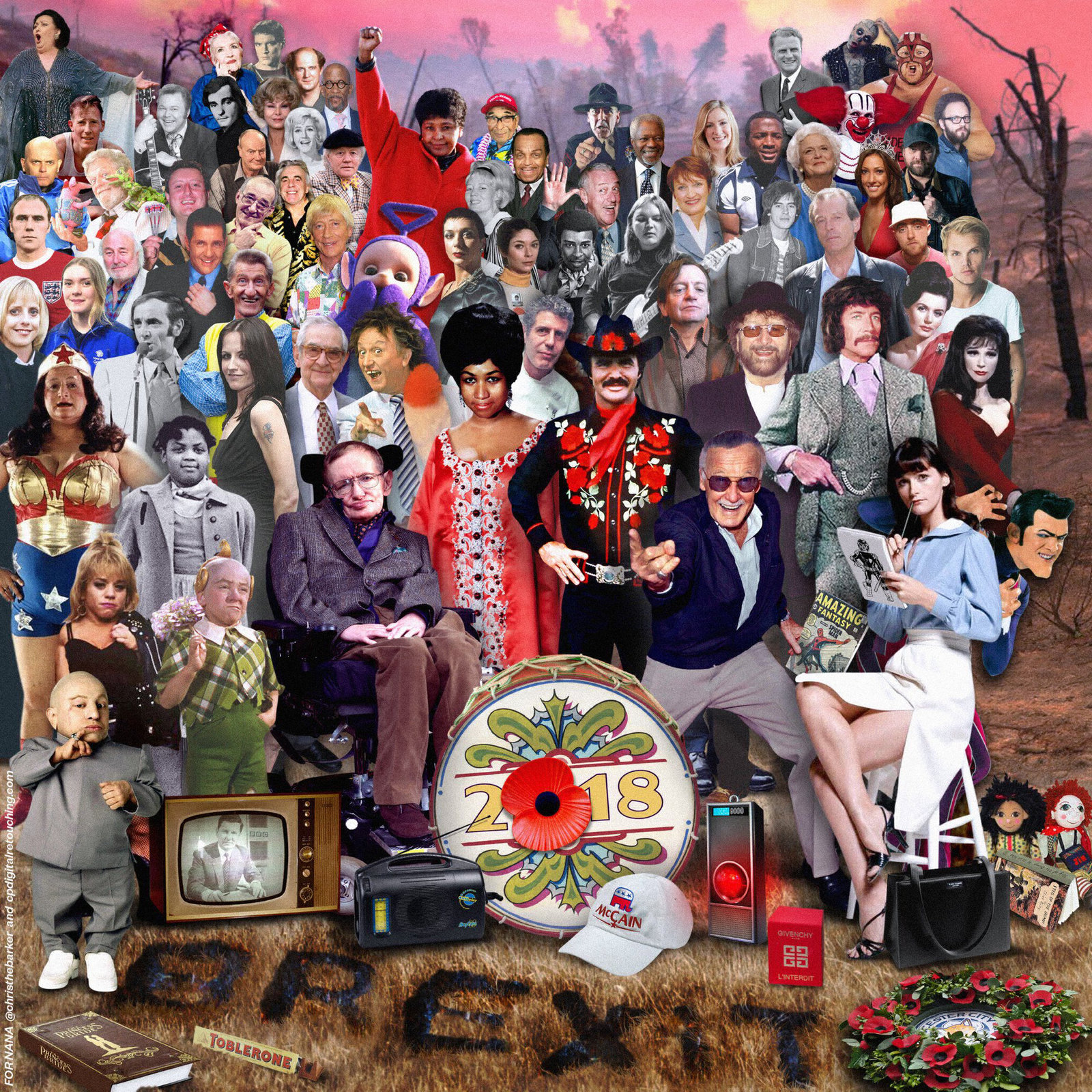 The artist collected on one poster the celebrities who died in 2018 - , , Collage