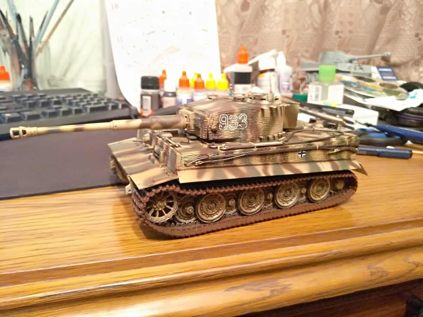 And I finally finished washing. The late Tiger took shape - My, Modeling, Stand modeling, Tanks, Models, Assembly, Painting, The Great Patriotic War, Longpost