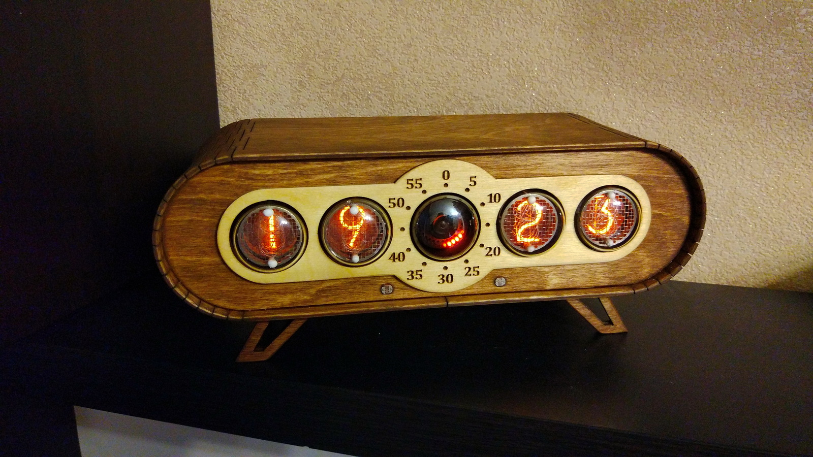 Clock IN-4 Sputnik with auto-brightness and RGB backlight in a plywood case - My, Clock, , , With your own hands, Homemade, Nixie clock, Satellite, Needlework with process, Longpost