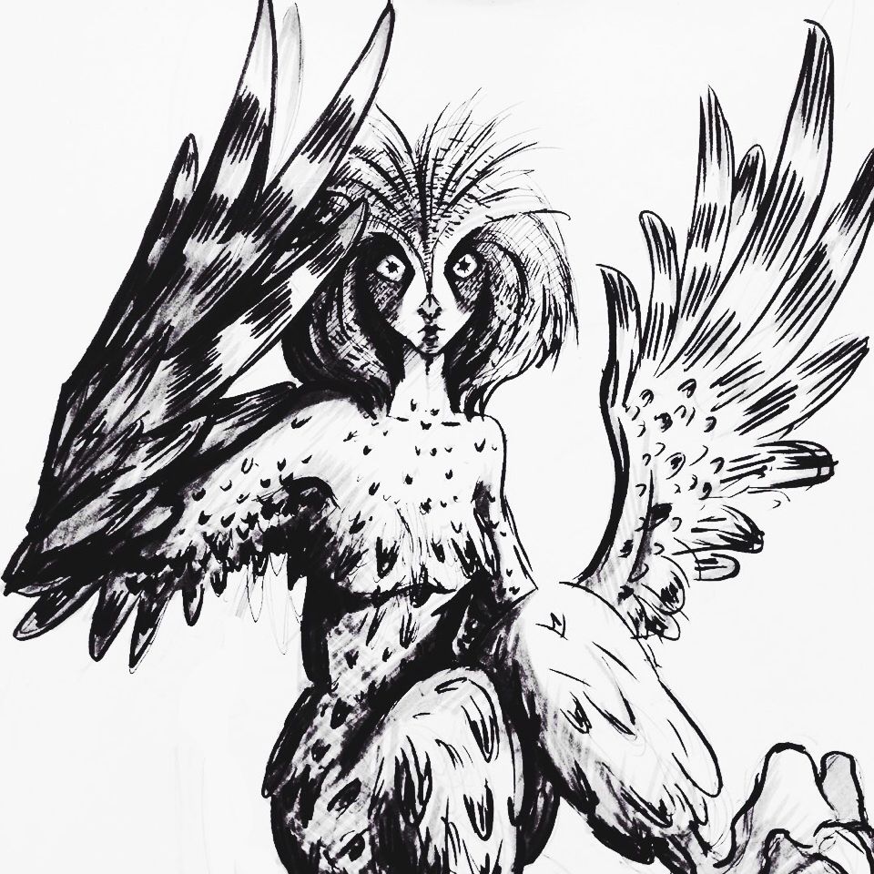 Humanization of an owl (sketch) - My, Owl, Drawing, Sketch, Humanization, Inspiration, Beginner artist