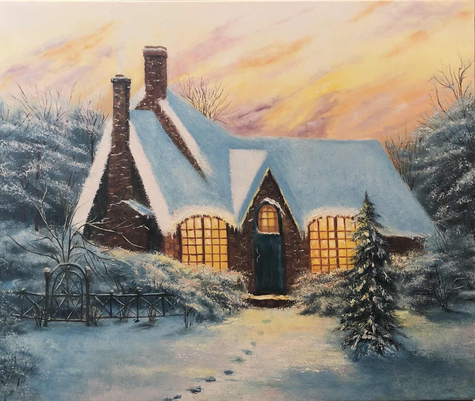 Here comes the winter - My, Oil painting, Canvas, Hobby, Winter, 