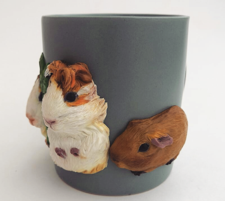 Mug with guinea pigs) - My, Handmade, Guinea pig, Polymer clay, With your own hands, Needlework, Needlework without process, Кружки, Longpost