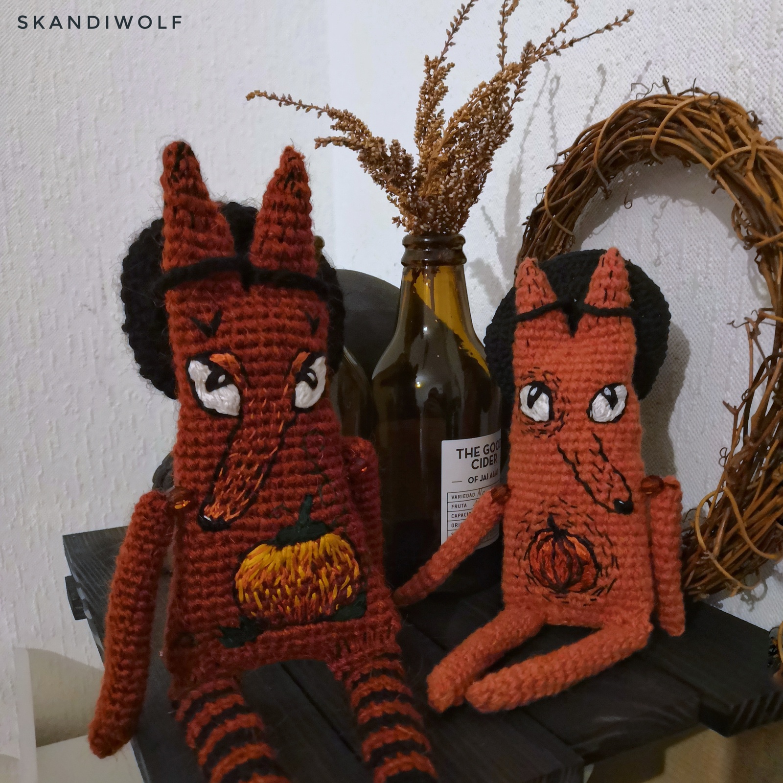 wolf pumpkins - My, Amigurumi, Doll, Toys, Soft toy, Wolf, Knitting, Crochet, Needlework without process, Longpost