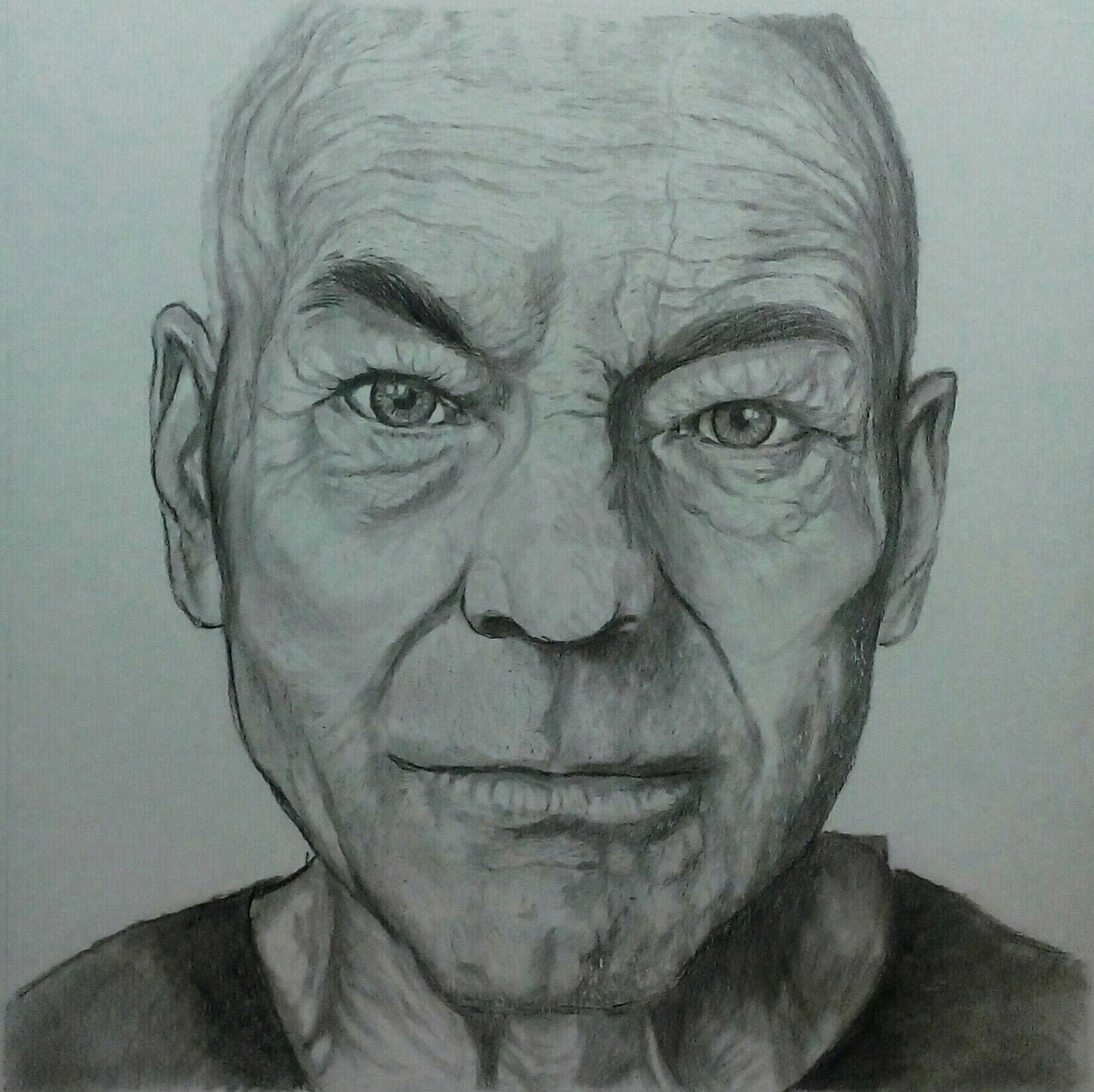 Patrick Stewart - My, Portrait, Patrick Stewart, Portrait by photo, Portraits of people, Pencil drawing, Sketch, Pencil