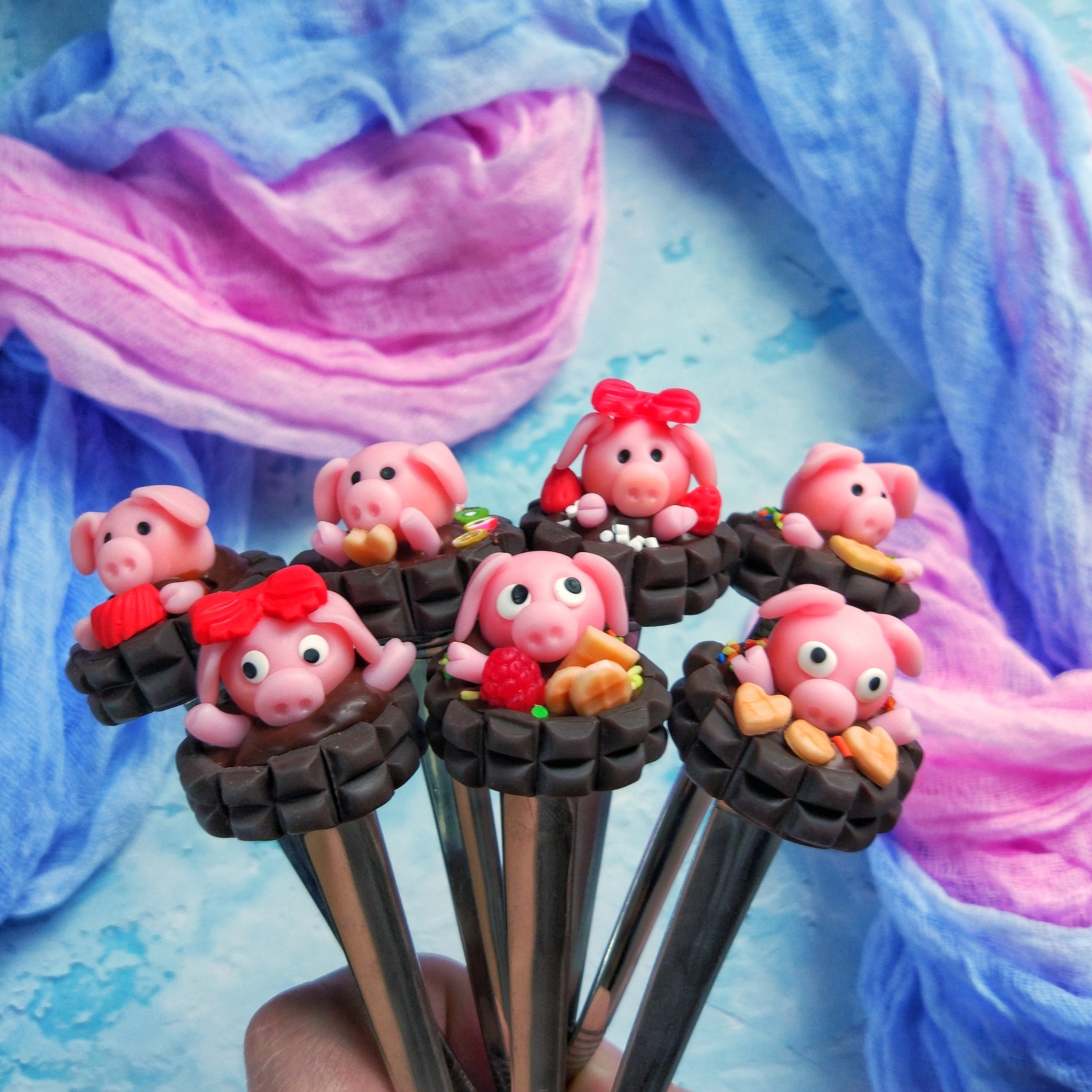 Oink oink - My, Polymer clay, Handmade, Piggy, Toys, Delicious spoons, Longpost