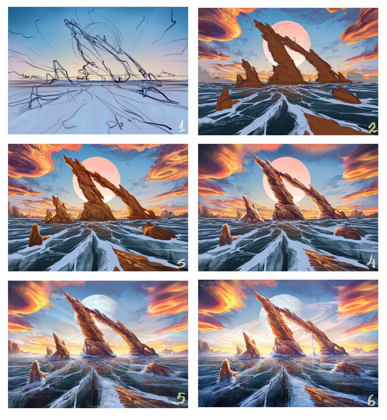 Ice landscape. - My, Landscape, Art, Painting, Oheekolts, Drawing, Stages, Digital drawing, Ice