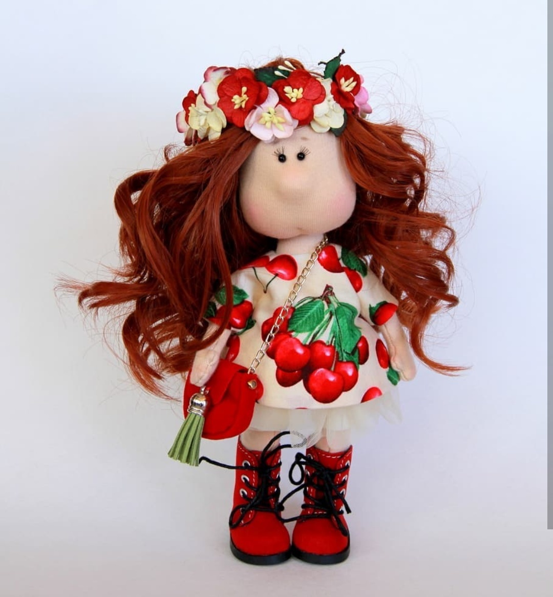 cherry mood - My, Needlework without process, Textile doll, Interior doll, Longpost