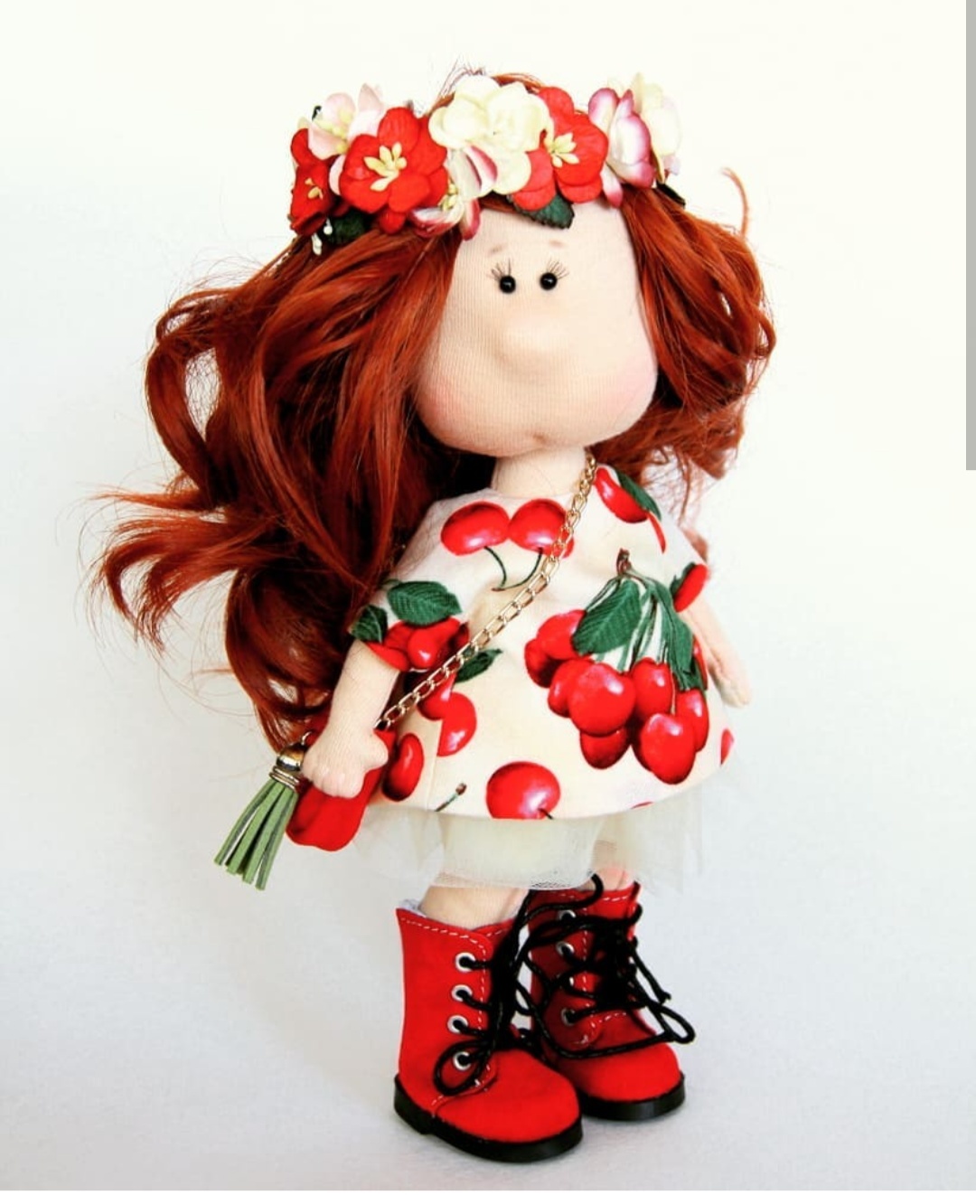 cherry mood - My, Needlework without process, Textile doll, Interior doll, Longpost