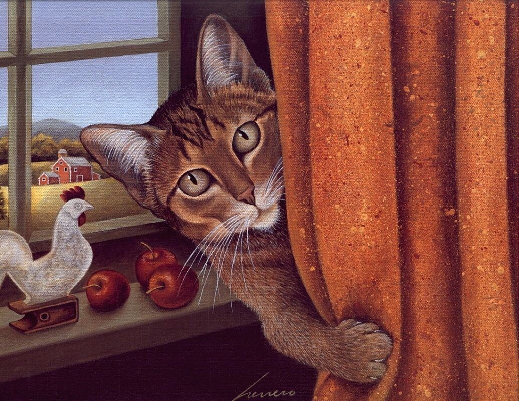 Good well-fed cats of the American artist Lowell Herrero (Lowell Herrero) - Art, cat, Fat cats, Longpost