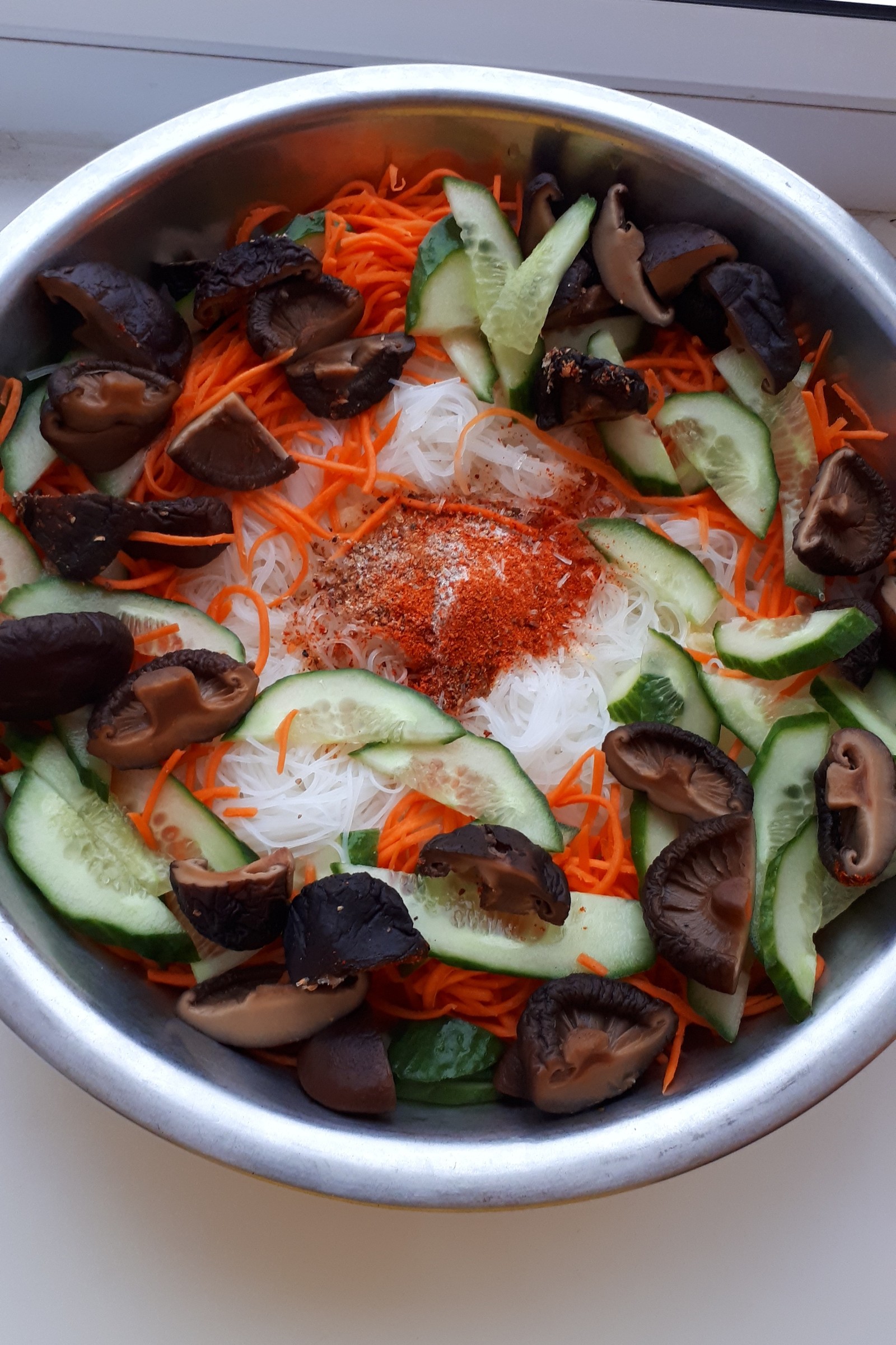 Funchoza with shiitake mushrooms - My, Recipe, Food, Funchosa, Longpost, GIF, Salad