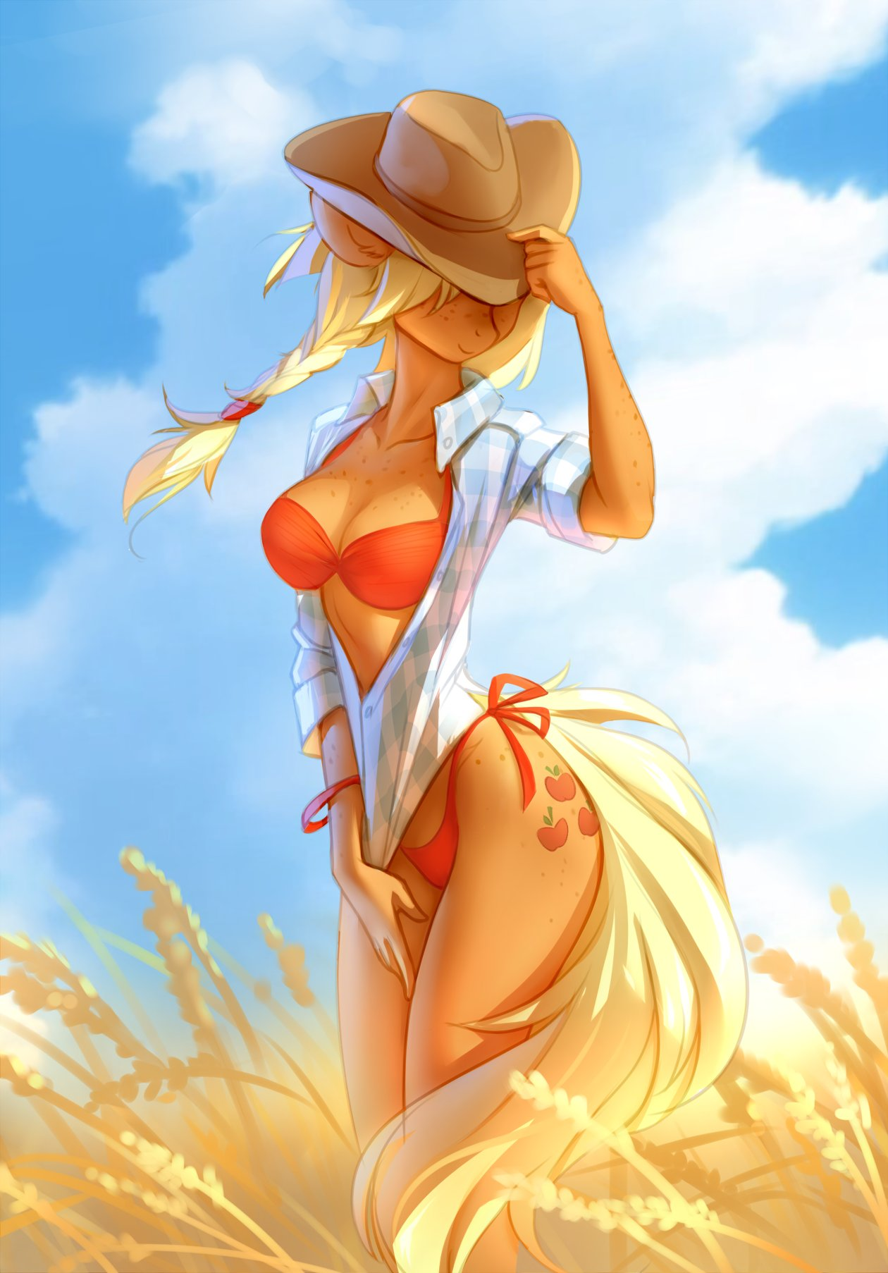 Applejack - My little pony, Tomatocoup, Applejack, PonyArt, MLP Edge, Anthro, Art, Swimsuit