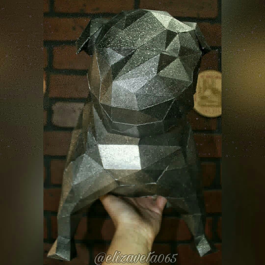 paper pug - My, , Polygonal shapes, Papercraft, Creation, Needlework without process, Longpost