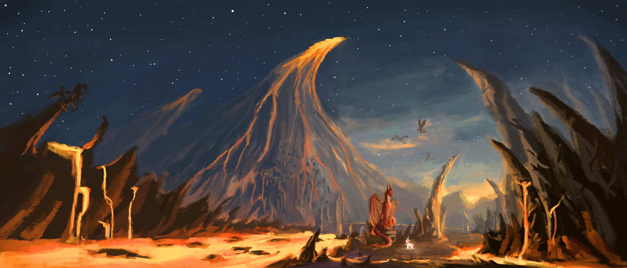 Dragonfang mountains - The Dragon, Princess celestia, Lava, My little pony, Art, Plainoasis