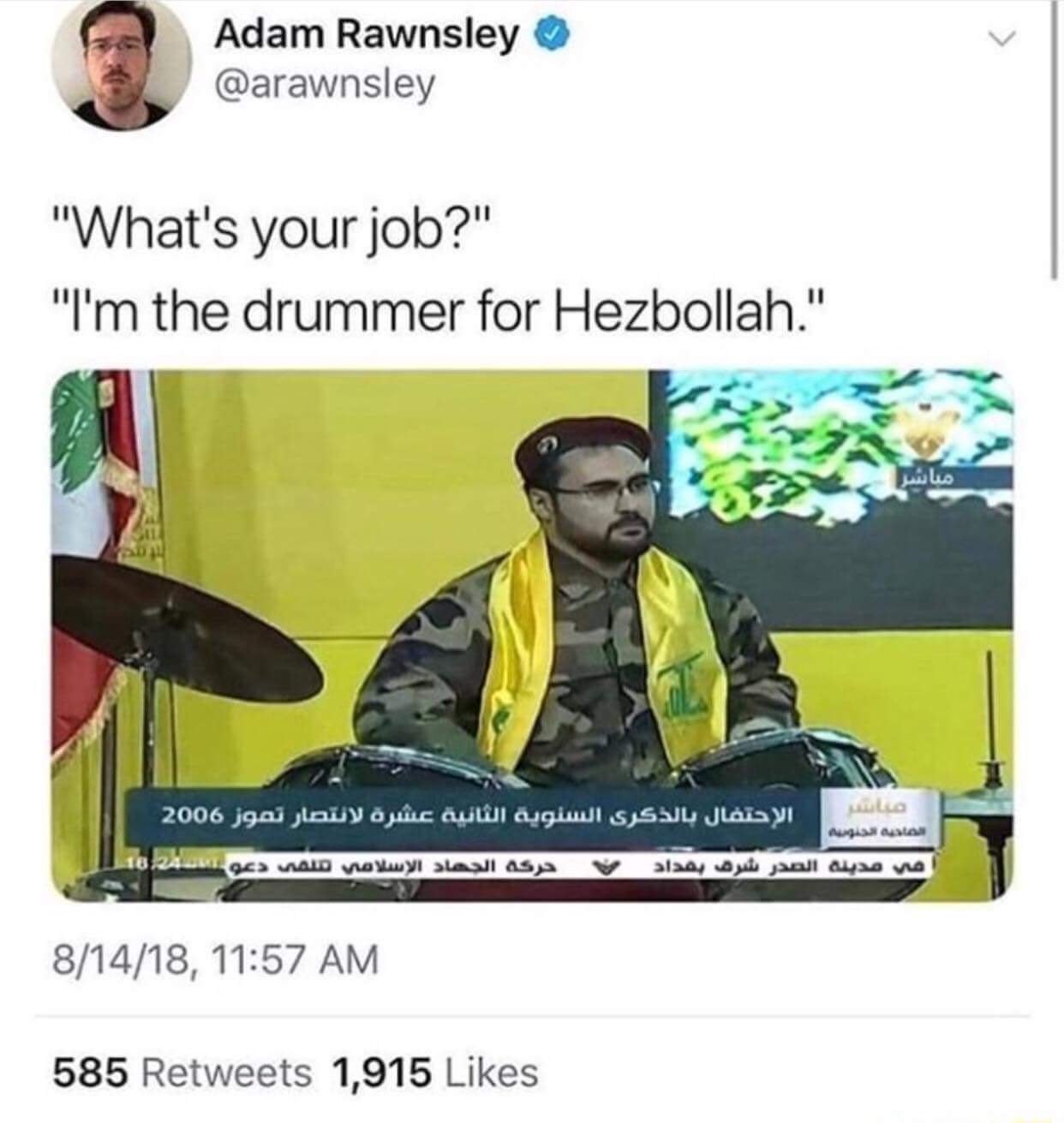 What is your profession? - Drummer, Hezbollah, Twitter, Screenshot