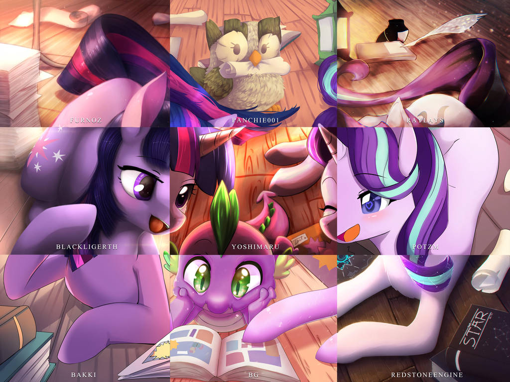 Коллаб - My Little Pony, Twilight sparkle, Starlight Glimmer, Spike, Owlowiscious