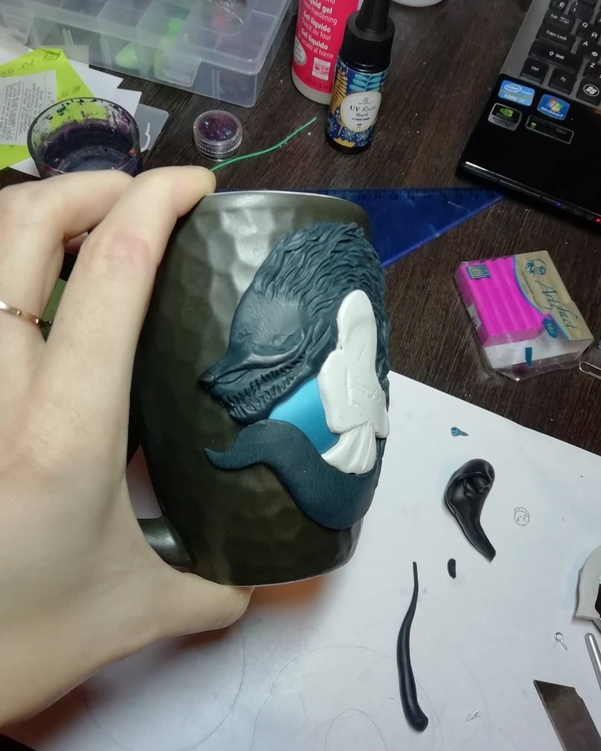 Birth Kindred from League of Legends - My, , Kindred, League of legends, Кружки, Polymer clay, Needlework with process, Handmade, Handmade, Longpost, Mug with decor