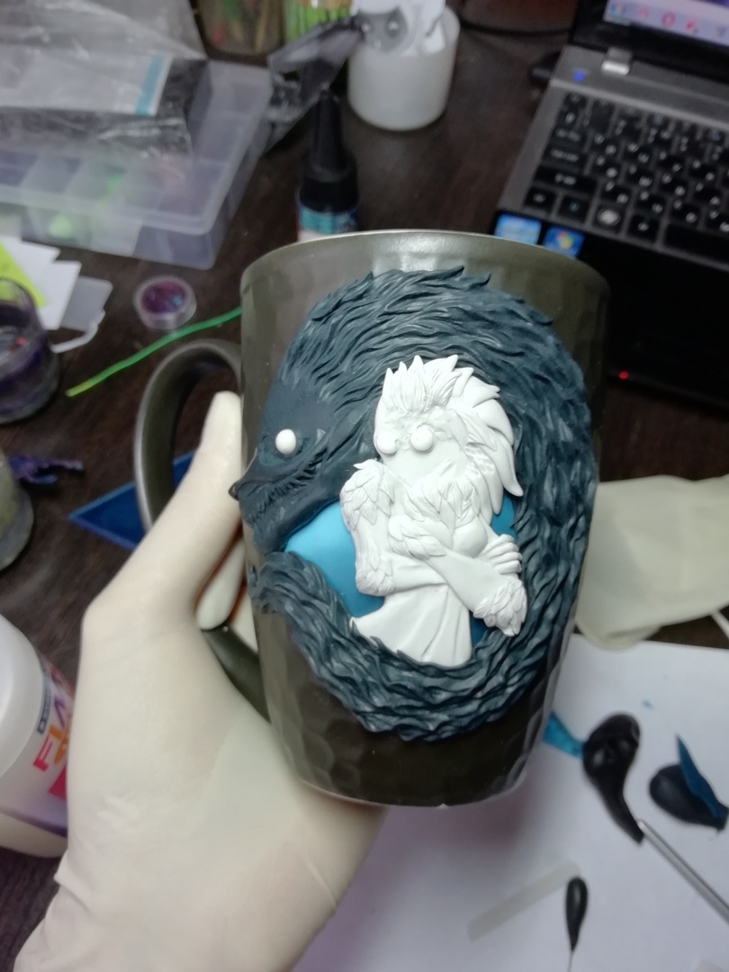 Birth Kindred from League of Legends - My, , Kindred, League of legends, Кружки, Polymer clay, Needlework with process, Handmade, Handmade, Longpost, Mug with decor