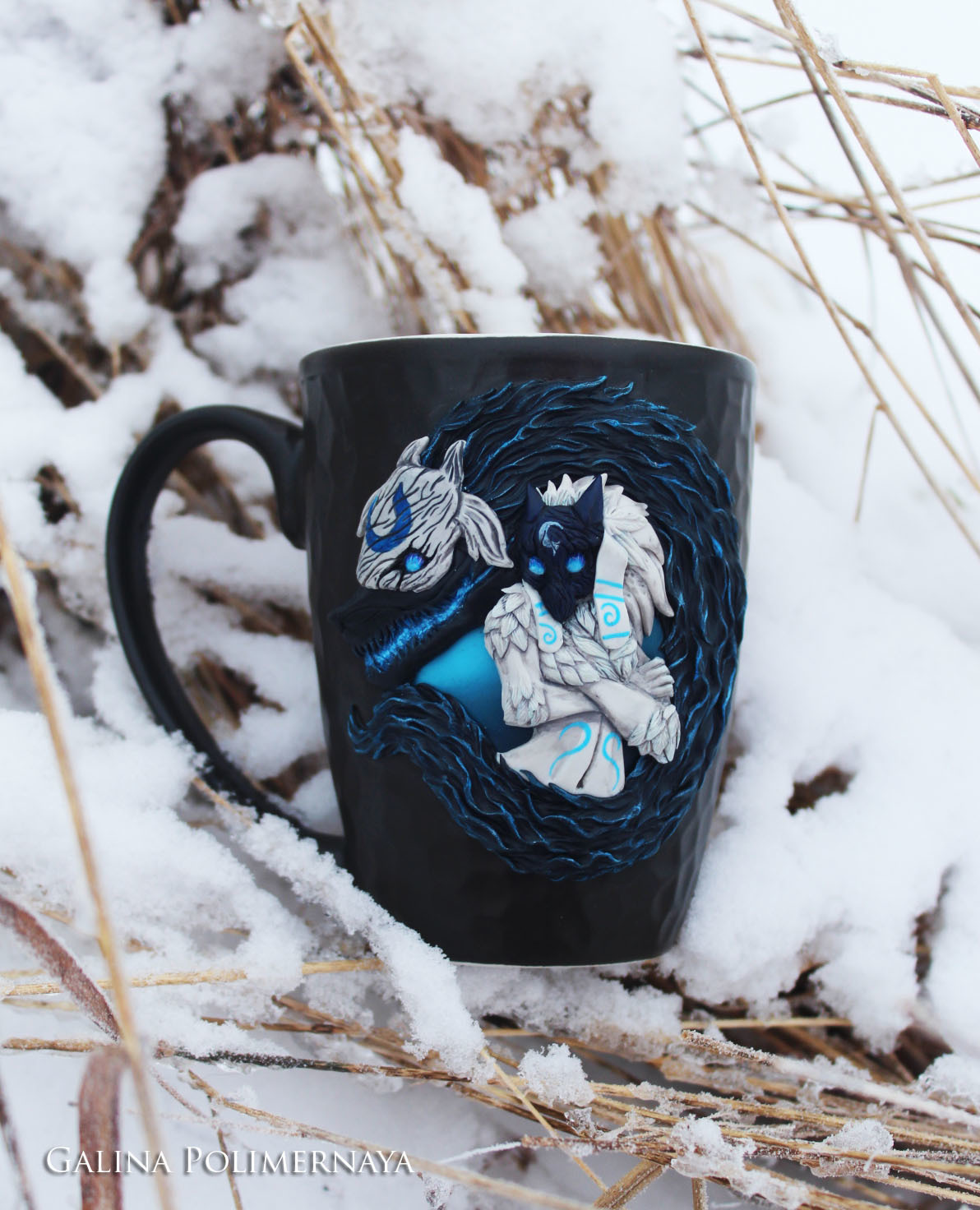 Birth Kindred from League of Legends - My, , Kindred, League of legends, Кружки, Polymer clay, Needlework with process, Handmade, Handmade, Longpost, Mug with decor