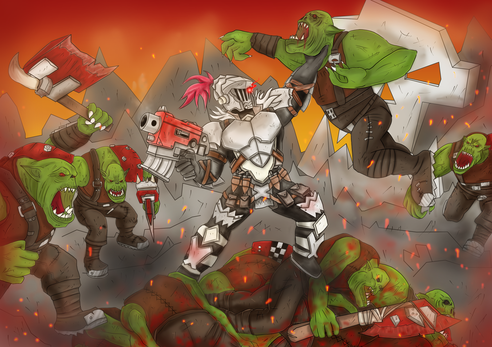 The Ork Slayer - Goblin slayer, Warhammer 40k, Wh humor, Orcs, Art, , Crossover, Doom