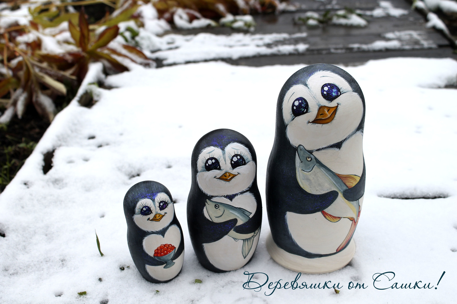 Wood from Sasha. - My, Pieces of wood from Sasha, Matryoshka, Panda, Painting on wood, Tumbler, Handmade, Handmade, Penguins, Longpost