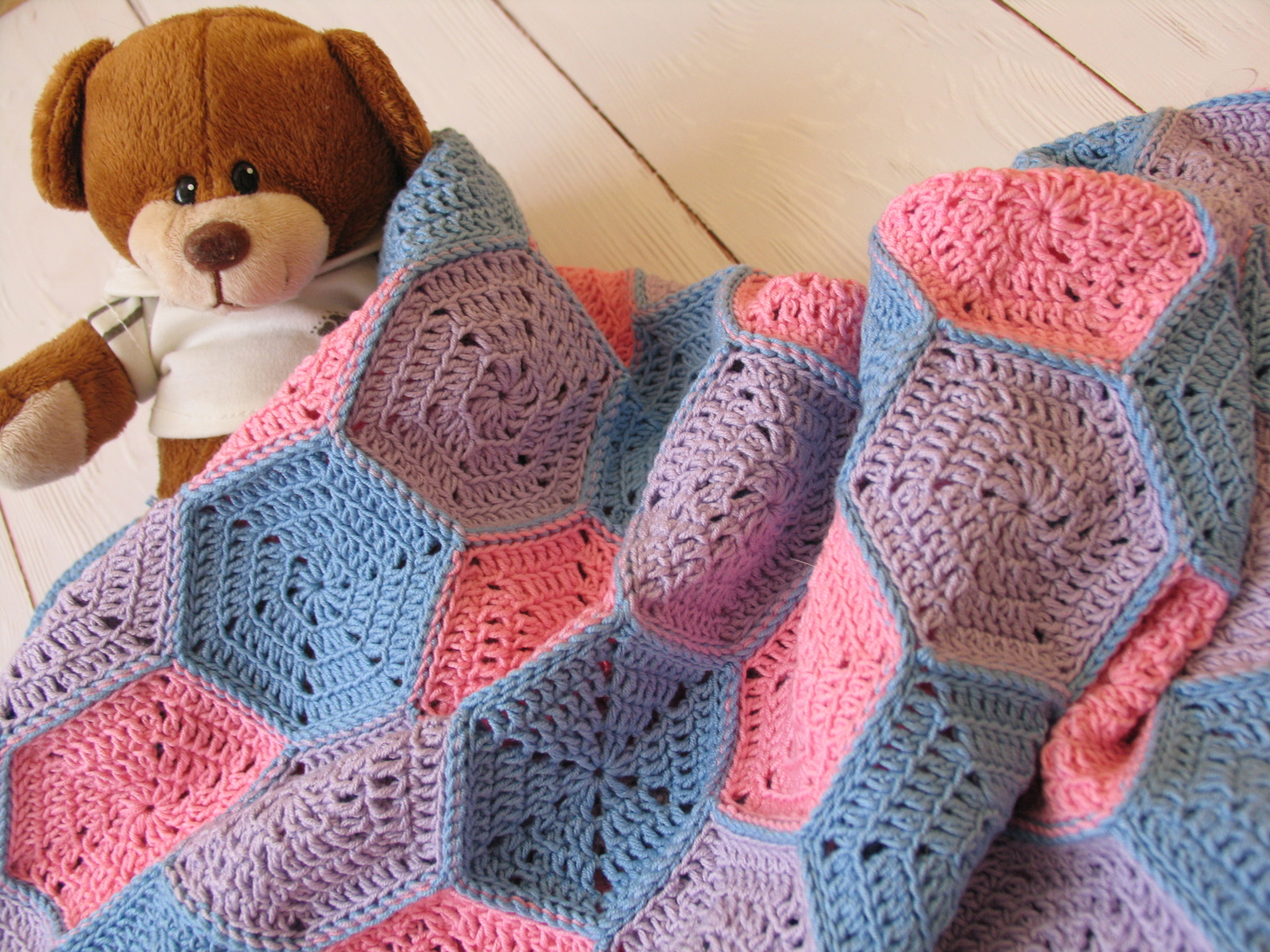 Knitted baby blanket - My, Needlework without process, Crochet, Plaid, Longpost