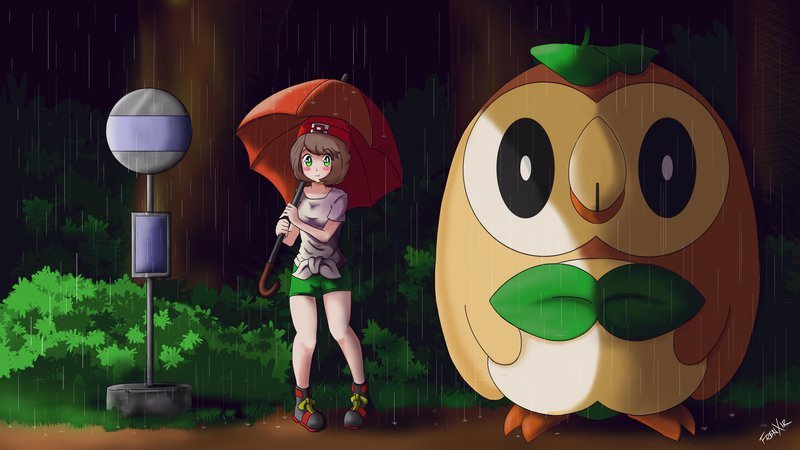 My Neighbor Rowlet - Pokemon, Rowlet, My neighbor Totoro, Anime, Art, Crossover