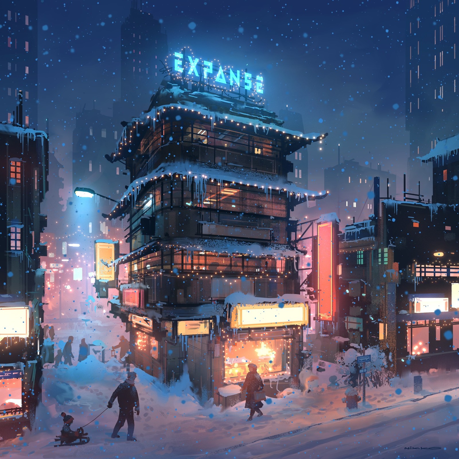 At Christmas. - Christmas, The street, Town, Snow, Digital, Nikolai Lockertsen