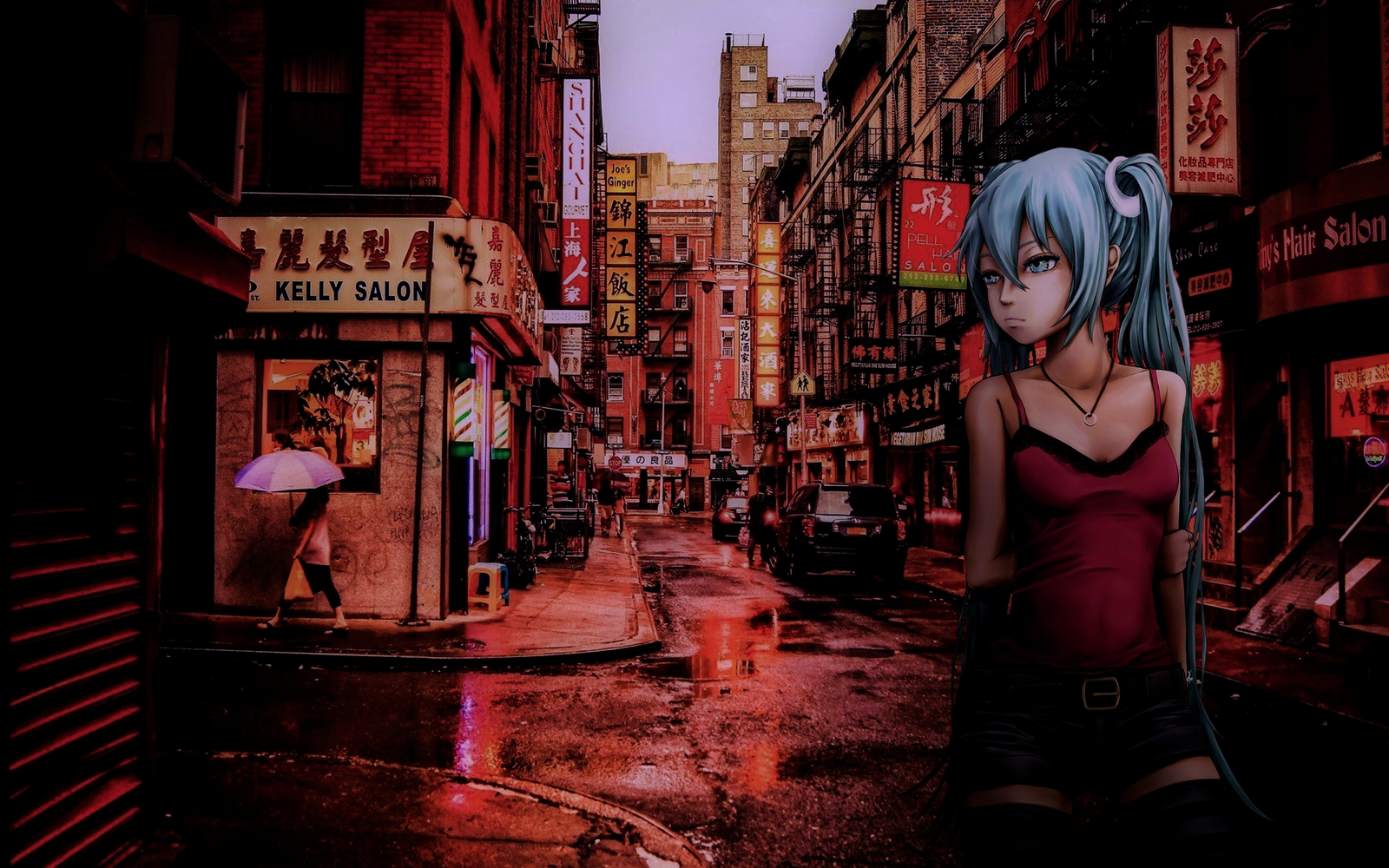 On the streets of Asia - Anime, Not anime, Vocaloid, Hatsune Miku, Anime art, Photoshop master