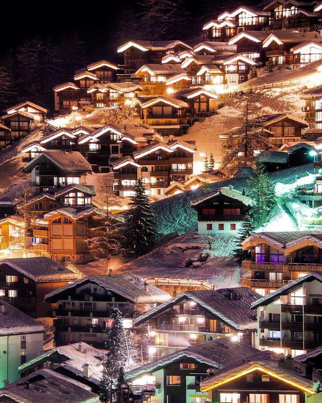 Zermatt village, Switzerland - The photo, Winter, Snow, Village, Switzerland, beauty, Night