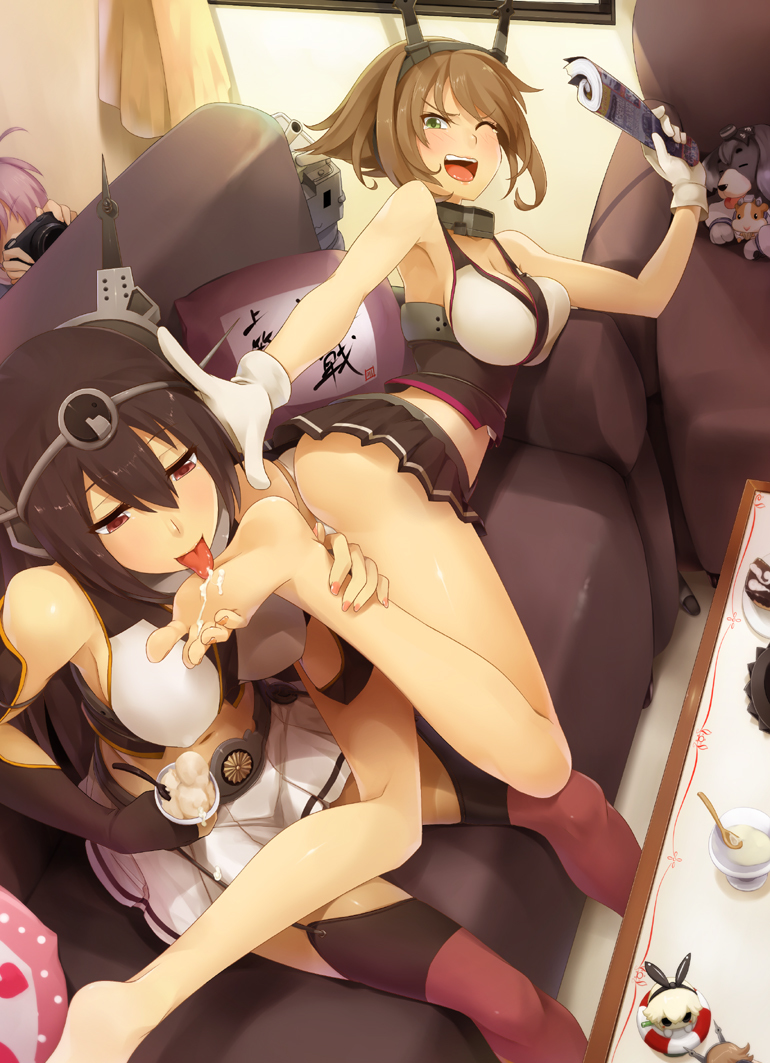 Nagato & Mutsu - NSFW, Kantai Collection, Nagato, Mutsu, Мороженое, Футфетиш, Anime Art, Аниме, Арт