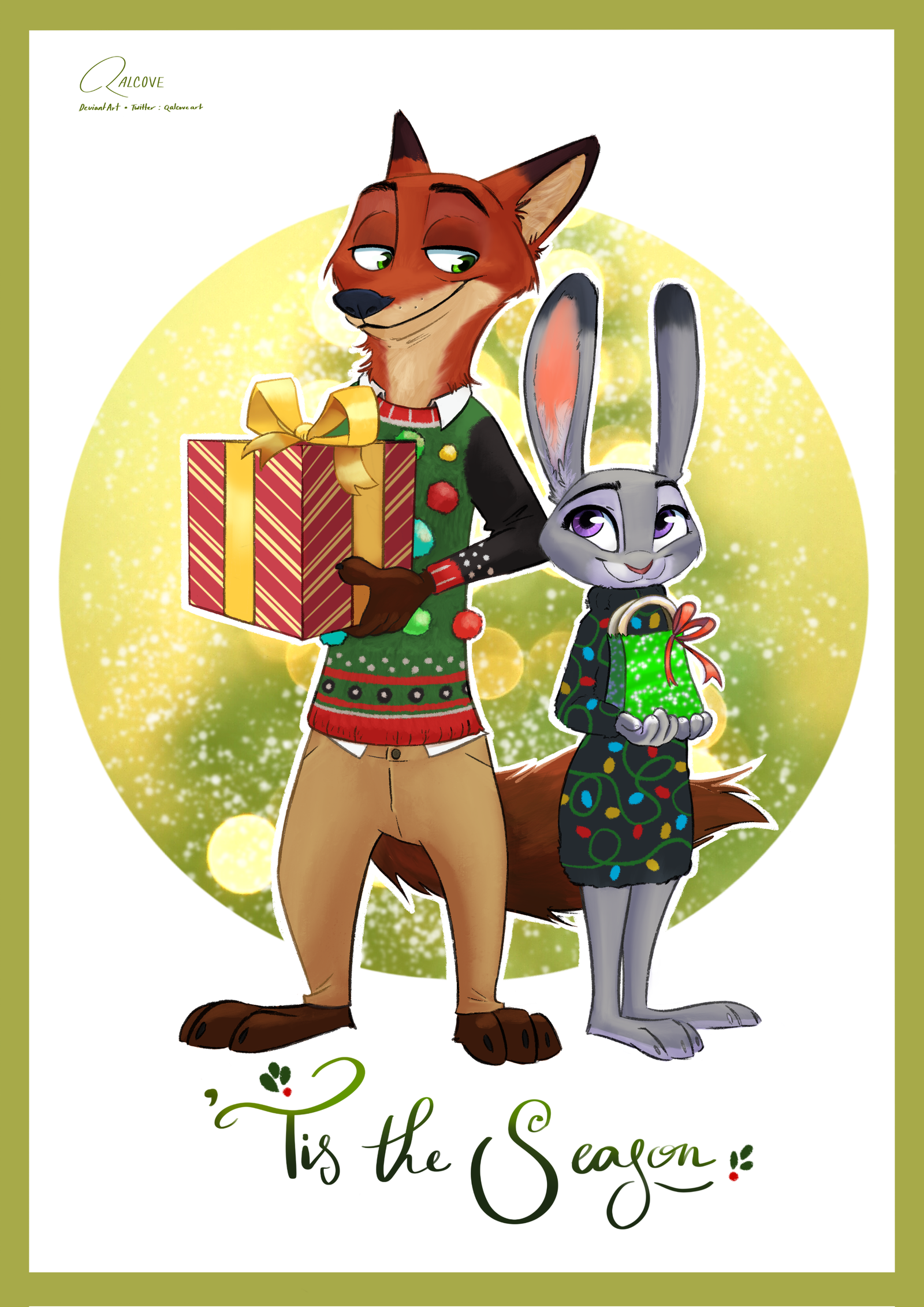 Presents - Christmas, Art, Zootopia, Nick and Judy, Presents, Qalcove