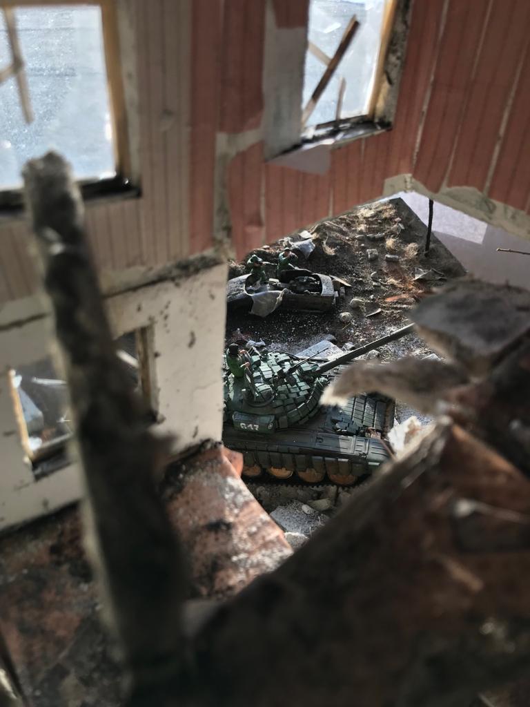 Diorama on the topic of modern conflict. - My, Modeling, Stand modeling, Diorama, Tanks, Longpost, Miniature, GIF, Video