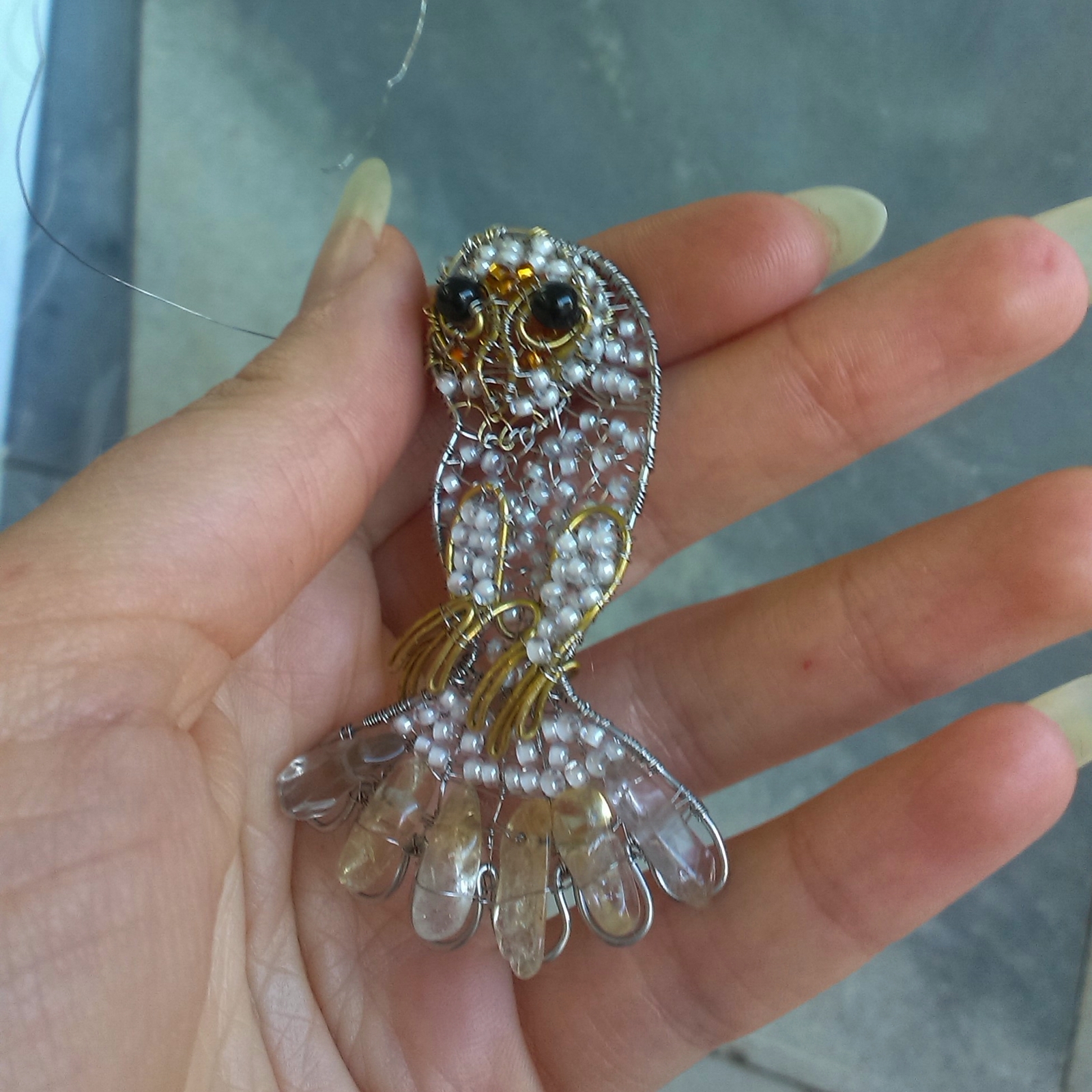 My wire creature. Owl - My, Needlework with process, Owl, Wire jewelry, Wire wrap, Decoration, Longpost