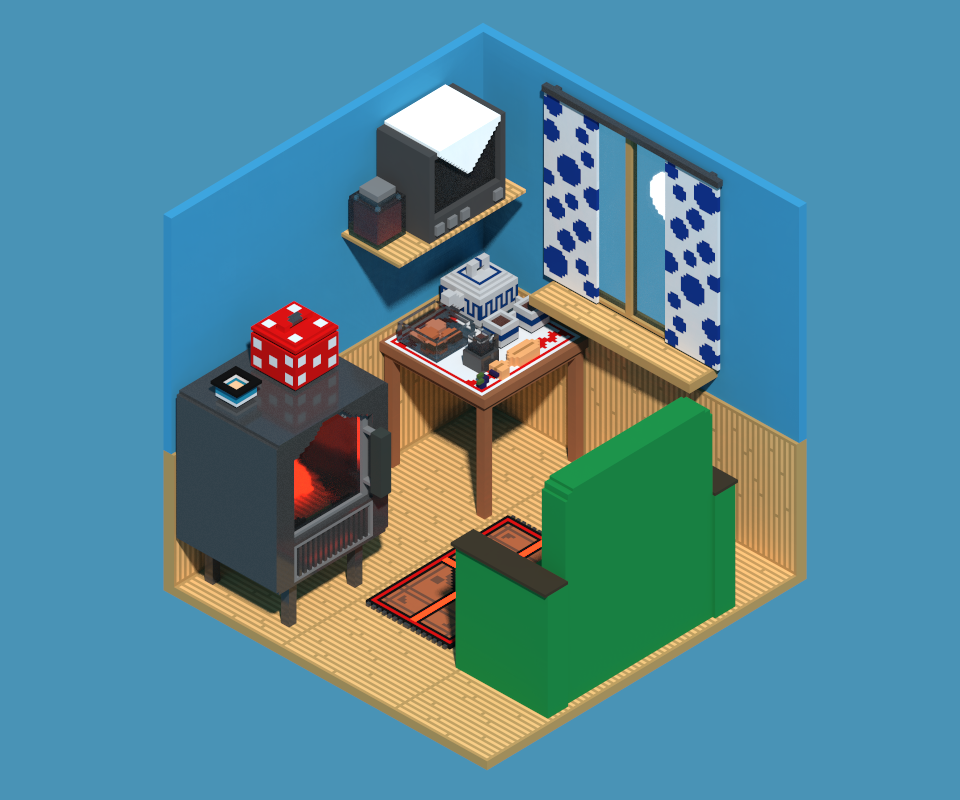 By Grandma - My, Voxelking, , Room, Grandmother, Longpost, Voxelart