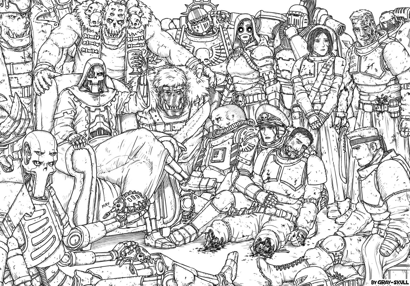 Happy New Year! (by Gray-Skull) - My, Warhammer 40k, Commissioner Rivel, Imperial guard, Orcs, Necrons, New Year, Gray-skull, Images